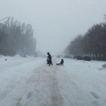 Улица Буденновская, снегопад. Район проходной завода "Магнит"