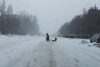 Улица Буденновская, снегопад. Район проходной завода "Магнит"