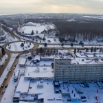 Вид на площадь Юбилейную, проспект Баклановский, стадион «Ермак» и гостиницу «Новочеркасск»